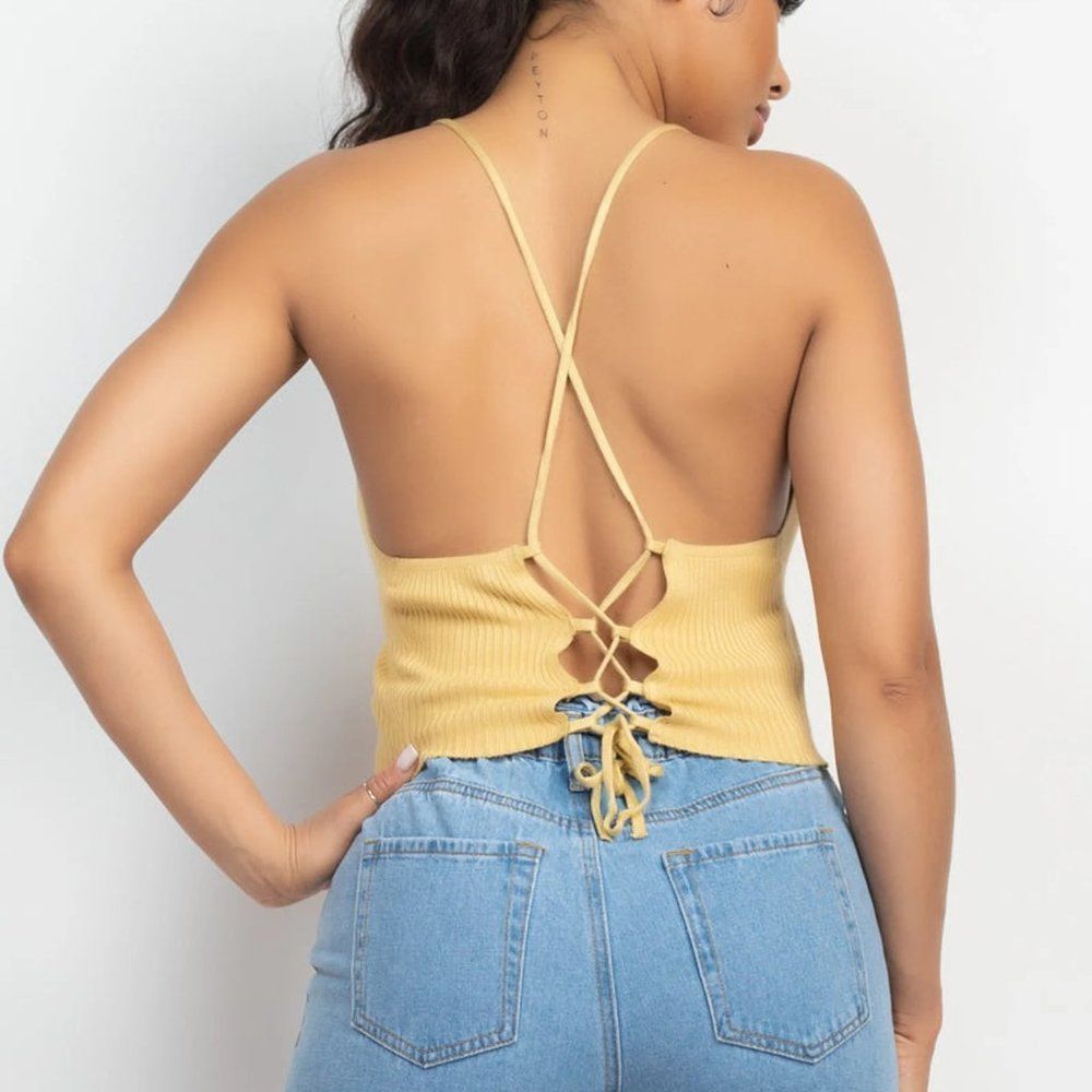 Scoop Ribbed Lace-Up Top - Picture 4 of 6